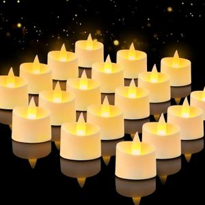 24-Pack Realistic Flameless Tea Lights, Patented Dual-LED Tech (Steady + Flicker) - Battery Operated Warm Yellow Votives for Wedding, Valentine, Home Decor (Ivory Base, 24 Pack)