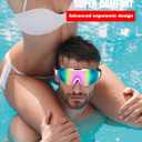 Professional Swimming Goggles with Rainbow Mirror Coating, Anti-Fog, UV Protection, Adjustable Strap, White, Black