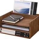 DDYURI Desk Organizer for File Folder Storage with 3 Paper Letter Tray &1 Vertical Compartment- Wood Office Desktop Document Organizer Rack - Filing Folder Mail Sorter Desk accessories Dark WJJ3K-DK