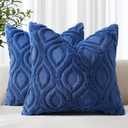 decorUhome Throw Pillow Covers 18x18 Inch Set of 2, Soft Plush Faux Wool Dark Blue Solid Couch Pillow Covers, Accent Farmhouse Neutral Square Pillow Cases for Sofa Bed Living Room Home Decor