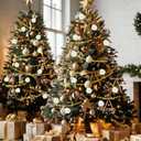 78 Pcs Neutral Christmas Tree Decoration Set with 25pcs Brown Velvet Bows 25pcs White Foam Rose 26pcs Gold Berries Picks Pearl Garland Vintage Christmas Ornaments for Holiday Xmas Decor