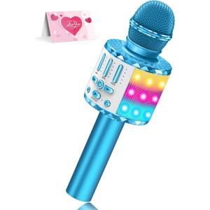 Karaoke Microphone Toys for Kids, Wireless Bluetooth Mic with Lights & Speaker, Portable Home KTV Player System, Perfect Birthday Party for 3-12 Year Old Boys & Girls