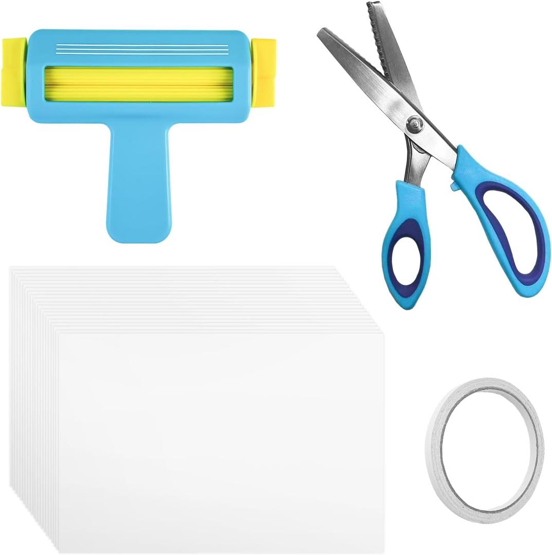 Paper Crimper Tool, 9" Pinking Shears, 100 Sheets Glossy Thin Inkjet Paper 8.5 x 11 Inches with Double Sided Tape for Chip Bags Crafting for Inkjet Printer, DIY Crafts Arts, Scrapbooking (White Photo Paper)