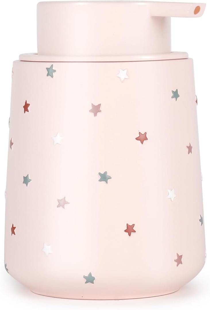 YMXYJM Starry Soap Dispenser for Bathroom, 12 oz Refillable Liquid Hand Soap Lotion Dispenser with Large Pump for Girls, Astronomer Gifts, Cute Kitchen Dish Soap Dispenser, Resin, Light Pink