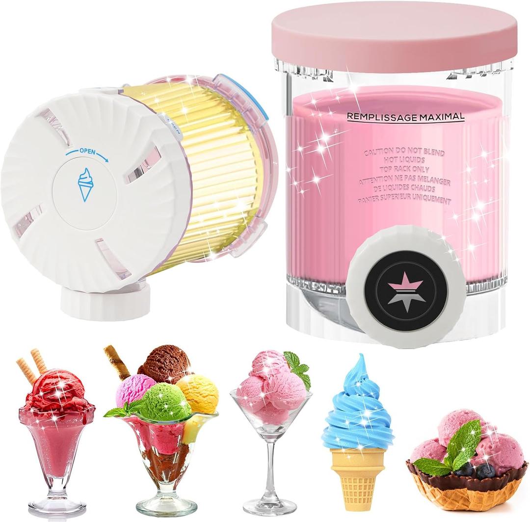 Creami Pints and Lids - 2 Pack 16oz with Pink Lids for Ninja Creami Swirl NC700 NC701 Series, BPA-Free & Dishwasher Safe