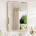 TETOTE Brushed Nickel Framed Vanity Mirror 24 x 32 Beveled Edge Tempered Glass, Rounded Corner Rectangle Bathroom Mirror for Over Sink for Modern Bathroom, Living Room, Bedroom, Entryway