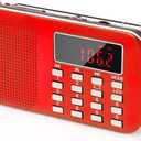 PRUNUS Mini Portable Radio AM FM Pocket Radio with MP3, LED Flashlight, Digital Radios Speaker Support Micro SD/TF Card/USB, Auto Scan Save, 1200mAh Rechargeable Battery Operated[Latest Version] (Red)