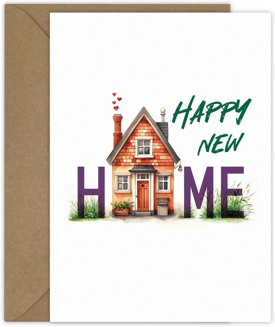 12 x Happy New Home Card for New House Congratulations and Housewarming Card with Envelope