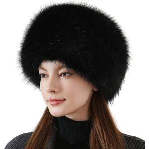 Dikoaina Faux Fur Cossack Russian Style Hat for Ladies Winter Hats for Women (Black, M)