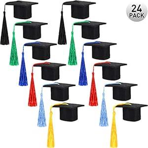 meekoo 24 Pieces 2026 Mini Graduation Cap Mini Graduation Hat with Tassel Small Black Grad Cap Bottle Topper for Party Supply
