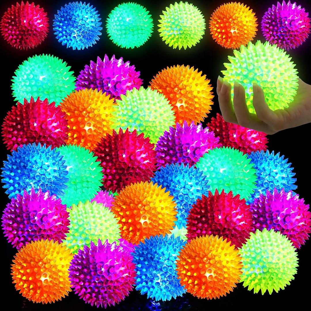 Liliful 60 Pcs Large Light up Bouncy Balls 3.4 Inch LED Rubber Ball Spiky Flashing Lights Holiday Blinking Sensory Bouncy Flash Stress Ball for Adults, Pets, Party Favors, Christmas