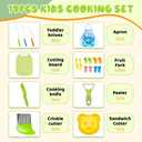 19 Pcs Kids Cooking Sets , Montessori Kitchen Tools for Toddlers, Safe Knife Set for Real Cooking ,Vegetable Crinkle Cutters Serrated Edges Plastic Toddler Knifes , Toddler Toys Set for Real Cooking