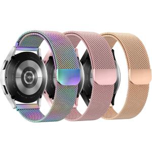 YGTIECS Soft Metal Bands Compatible with Galaxy Watch 7 Band 6 5 4 FE Active 2 40mm/44mm, 20mm Stainless Steel Milanese Strap for 6 Classic/5 Pro 45mm/4 Classic, for Samsung Watch Bands Women Men (A - Colorful + Pink + Rose Gold = 3 Packs)