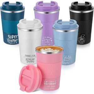 Pickmesh 6 Pcs Teacher Appreciation Gift Tumbler Insulated Coffee Mug Cup 12oz with Lids Daycare School Teacher End of Years Gifts from Student for Women Men