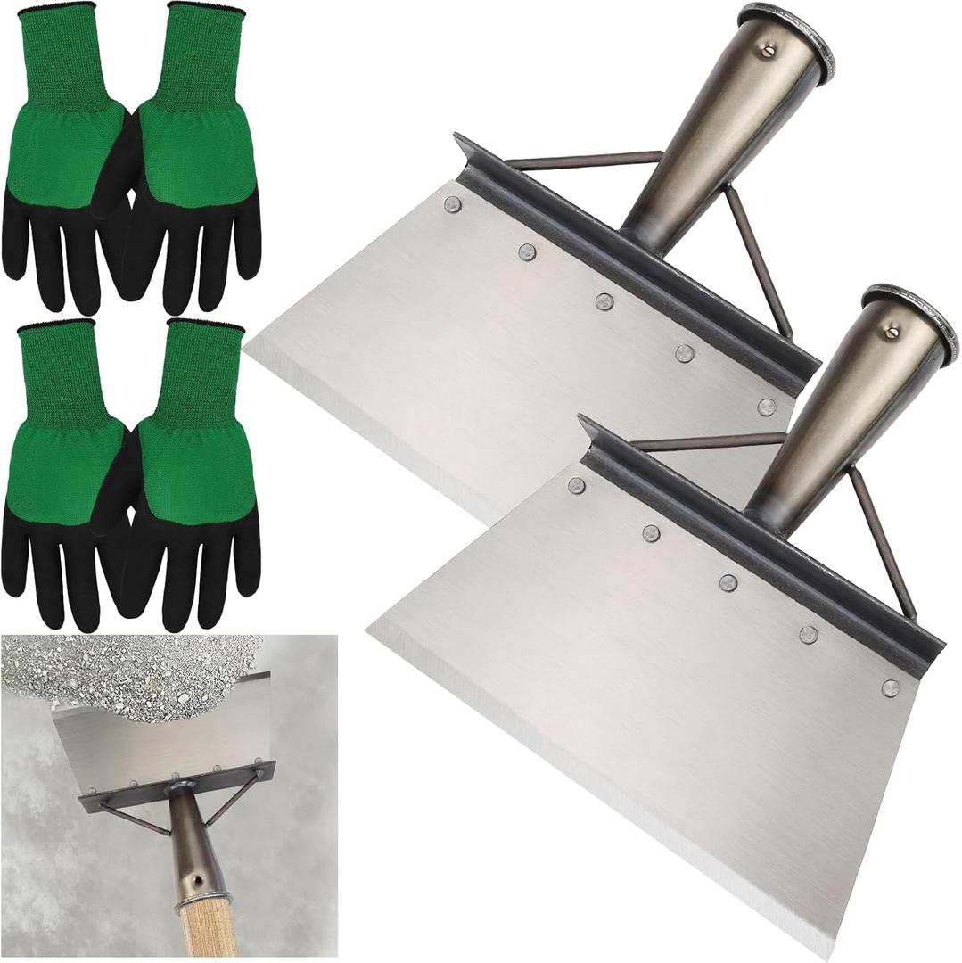 2Pcs Multifunctional Garden Cleaning Shovel Set, Garden Spade, Farm Weeding Planting Shovel Gardening Scraper Spade, Manganese Steel Flat Shovels Not Include Pole 21cm/8.2in