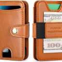 nuoku Mens Wallet, Credit Card Holder for Men, Bifold RFID Blocking Aluminum Slim Wallet for Men with Cash Strap (Brown)