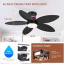 Tropical Palm Leaf RGB Ceiling Fans with Lights 46, Black Flush Mount Ceiling Fan with Light and Remote, 3CCT Dimmable LED&&Side RGB Light, Reversible 6 Speeds, Quite Low Profile Ceiling Fan Party