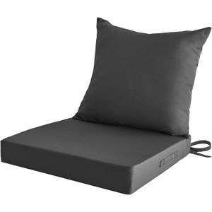 Outdoor Chair Cushion SetFade Resistant Thick Memory Foam 24 * 24in Seat Cushion Set, Waterproof Patio Chair Cushion with Durable Ties for Outdoor Furniture (Grey)