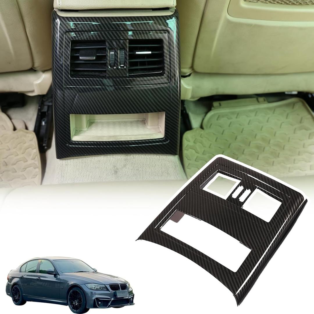 Rear Air Conditioning Vent Outlet Panel Trim Compatible with BMW 3 Series E90 E91 2005-2012,ABS Rear Air Outlet Panel Anti Kick Protector Frame Cover Interior Accessories 1PCS (Carbon Fiber Pattern)