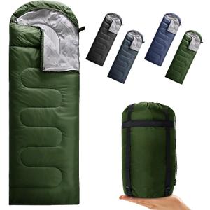 Camping Sleeping Bag 3 Seasons Warm & Cool Weather, Lightweight, Waterproof, Portable Backpacking for Adults & Kids - Camping Essentials Gear Accessories Hiking Travel (Army Green)