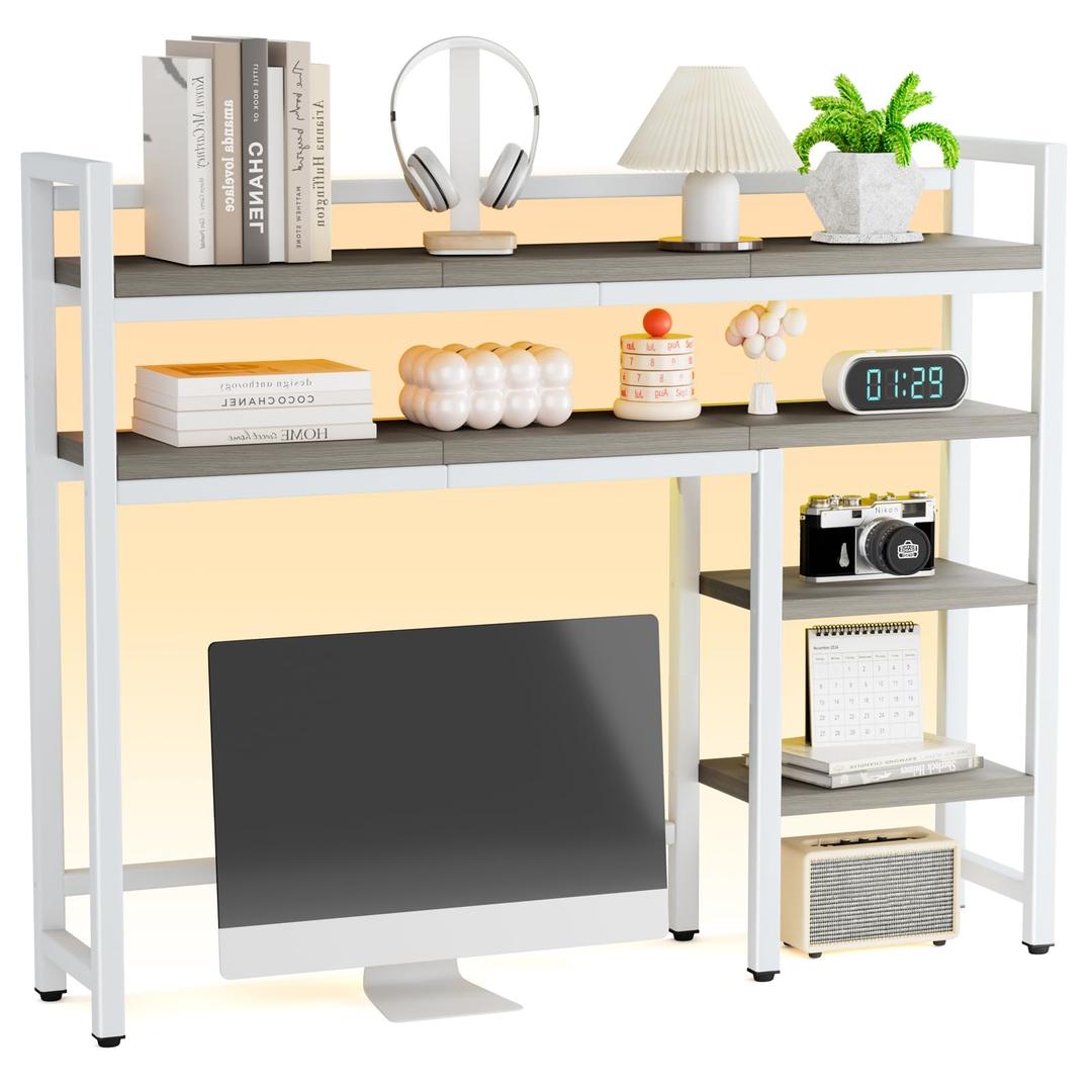 2 Layers Desk Hutch with Colorful RGB Lights, 38.8"W x 37.8"H Desktop Shelf Bookshelf for Computer Monitor Max 28", 5 Tier Wooden Desk Shelf Organizer for Home, Office, Dorm, Kitchen, Gaming Tabletop 2 Layers Desk Hutch with Colorful RGB Lights, 38.8"W x 37.8"H Desktop Shelf Bookshelf for Computer Monitor Max 28", 5 Tier Wooden Desk Shelf Organizer for Home, Office, Dorm, Kitchen, Gaming Tabletop