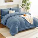 CozyLux Oversized Queen Comforter Sets Dusty Blue, 7 Pieces Bed in a Bag, Ultra-Soft All Season Bedding Sets with Stitch Quilted Comforter, Flat Sheet, Fitted Sheet, Pillowcases, Grayish Blue
