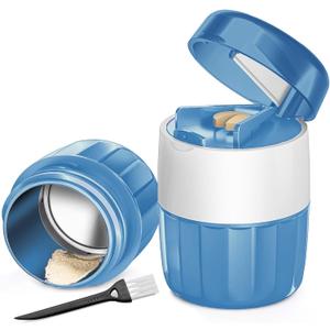 DUBSTAR 3-in-1 Pill Crusher Pill Grinder, Pill Crusher Fine Powder with Brush, Pill Crushers for Elderly with Pill Cutter and Storage, Pill Cutter Splitter for Small or Large Pills (Blue)