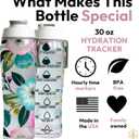 50 Strong Reusable Water Bottle with Time Markers 30 oz BPA-Free Leakproof Bottle with Chug Cap & Easy-Carry Handle Made in USA (Pretty Flowers)