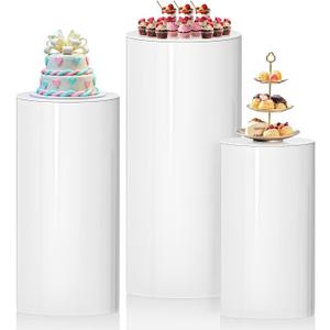 3Pcs Cylinder Pedestal Stands, White Round Pedestal Display Plinth Pillars for Wedding Ceremony Birthday Parties Art Decor