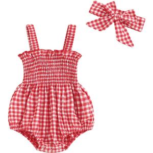 Newborn Baby Girl Bodysuit Sleeveless Halter Frill Romper One-piece Jumpsuit with Headband Summer Clothes Set (3-6 Months, Red)