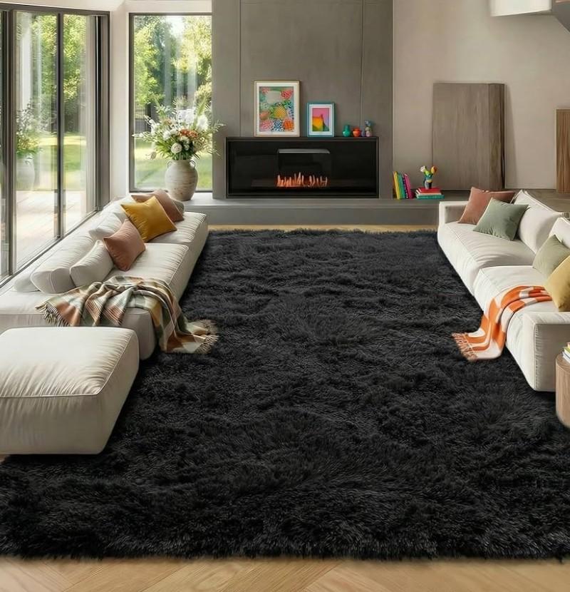 ONASAR Black 8x10 Area Rugs for Living Room, Large Fluffy Shag Bedroom Rug, Ultra Soft Thick Shaggy Floor Big Indoor Carpets for Kids Boys Girls Teen Nursery Dorm Modern Home Decor Aesthetic