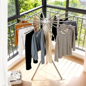 Clothes Drying Rack Tripod, Large Capacity Portable Laundry Drying Rack, Space Saving Design for Indoor Outdoor Use, Dimensions: 47.6" H × 43.7" W (121 × 111 cm) when open, and 29.5" × 5.3" (75 × 13.5 cm) when folded
