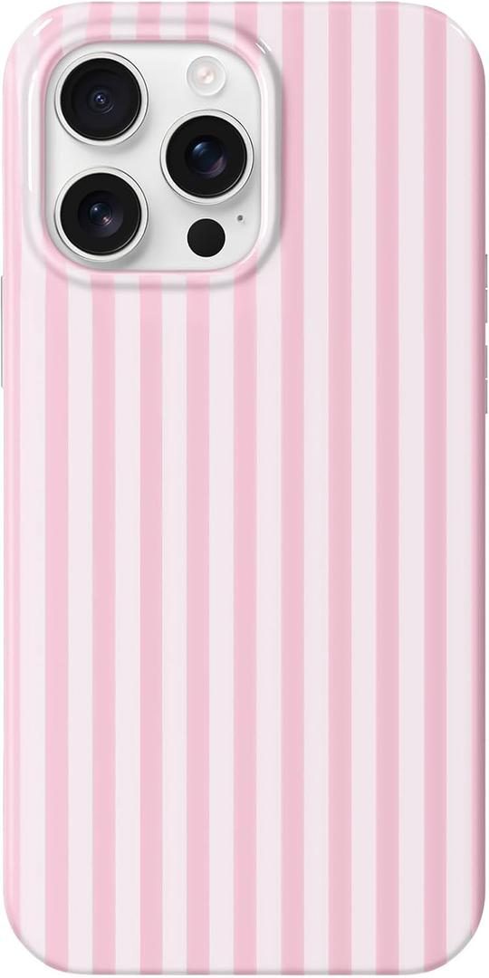 Hython for iPhone 14 Pro Max Case Cute Striped Aesthetic Design Simple Stripes Cover 6.7", Thin Slim Soft TPU Bumper Shockproof Rubber Protective Phone Cases for Women Girls Girly Boys, Pink and White