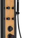 Rainfall Shower Panel Shower Tower System Bamboo Wood and Stainless Steel with 8 Body Jets Massage and Adjustable Round Shower Head Handheld Wand Shower Column Wall Mount