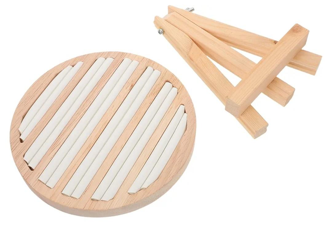 STARVAST 2PCS Circle Coward Bamboo Ring Display Holder, Jewelry Storage Tray Organizer Ring Stand For Home Desk or Shop Store Selling Show(beige), with Tripod