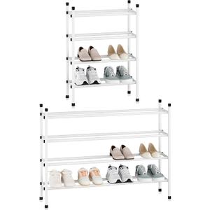 STORAGE MANIAC Expandable Shoe Rack, 16 Pairs Stackable Small Shoe Rack, Metal Adjustable Shoes Organizer for Closet, Entryway, Hallway, Garage, Front Door, Shoes Shelves, White 4 Tier