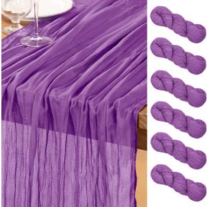 DeZerlor Dark Purple Cheesecloth Table Runner 6 Pack Summer Table Runners Boho Gauze 120 Inches Cheese Cloth Table Decor for Wedding Bridal Baby Shower Parties