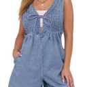 Melliflo Women's Fashion Denim Tie Front Sleeveless Ruffle Jean Jumpsuit, Large