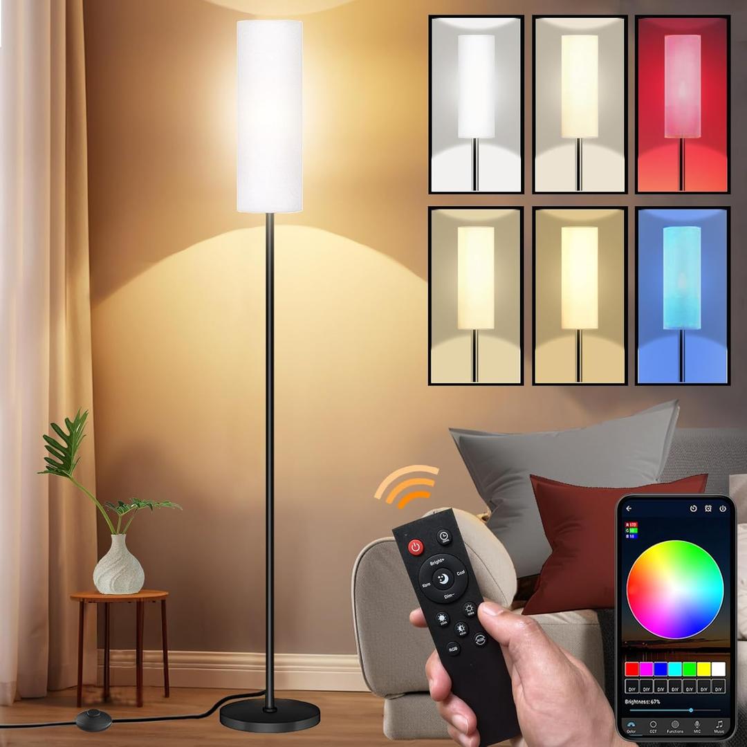 Smart LED Floor Lamp with APP Control & RGB Colors - Dimmable Standing Lamp for Living Room, Bedroom, Gaming - Remote, Timer, 9W Bulb Included, 67" Modern Tall Lamp (White) Smart LED Floor Lamp with APP Control & RGB Colors - Dimmable Standing Lamp for Living Room, Bedroom, Gaming - Remote, Timer, 9W Bulb Included, 67" Modern Tall Lamp (White)