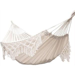 Hammock Brazilian Double Hammocks Soft Comfortable Fabric Cotton Canvas Hanging Portable Two Person Hammock Boho Fringe Large for Adults Backyard Travel (Off White)