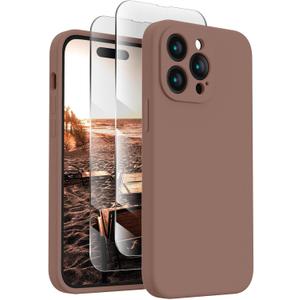 FireNova Designed for iPhone 14 Pro Max Case, Silicone Upgraded [Camera Protection] Case with [2 Screen Protectors], Soft Anti-Scratch Microfiber Lining Inside, 6.7 inch, Light Brown