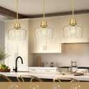 Emak Modern Gold Pendant Lights Kitchen Island, 10 Inch Large Pendant Light Fixtures with Clear Glass Shade for Kitchen, Dining Room, Entrance, PL126-GD-CG