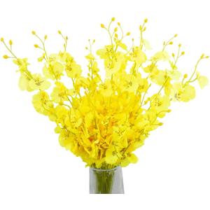 FERIAL 12 Pcs Artificial Flowers Orchids Silk Flowers Fake Orchid in Bulk Artificial Flowers Long Stem 20" Yellow Dancing Orchids Flower for Wedding Home Office Party Festive Decoration