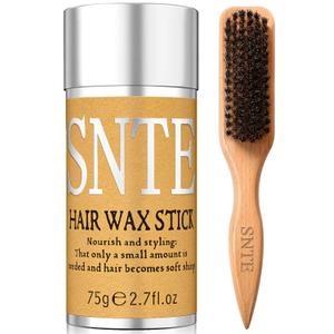 Slick Back Hair Brush, Hair Wax Stick Set - Boar Bristle Brush for Fine to Medium Hairs - Smooth Flyaways, Frizz & Baby Hairs, Sleek Ponytails Buns Updos
