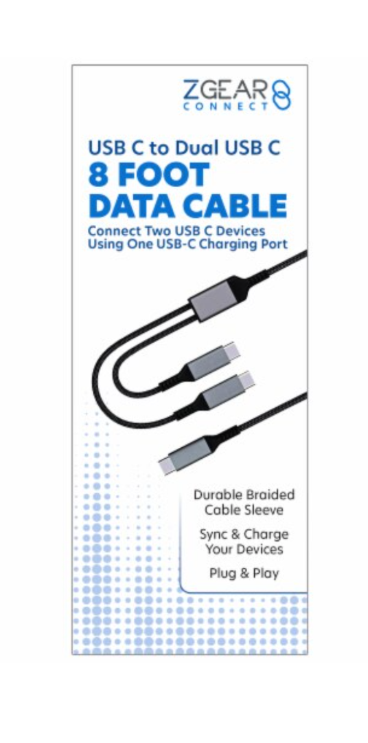 Zgear USB C to 2 USB C Braided 8 Foot Cable