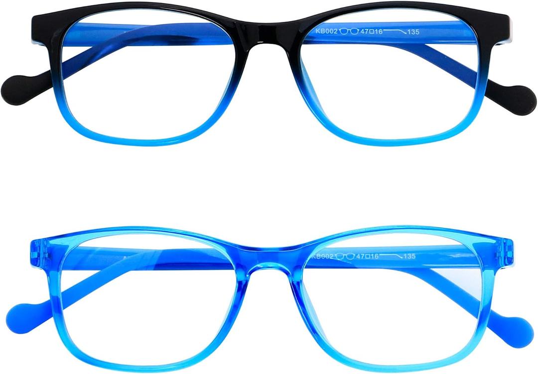 ANDWOOD Blue Light Glasses Kids Girls Boys Computer Gaming Anti Blue Ray Polarized sunglasses Age3-12 ((2pack)black to Blue+blue | Anti-blue Light Lens)