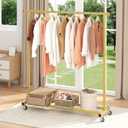 Buzowruil Metal Rolling Clothing Rack Adjustable Freestanding Garment Organizer with Wheels, Space-Saving Design for Home, Closet, Office, or Retail, Gold