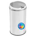 iTouchless 8 Gallon Trash Can with Odor Filter, White Stainless Steel Trashcan Round Garbage Bin for Home Office Work Bedroom Living Room Garage Large Capacity Slim Wastebasket (Alpine White, Silver)