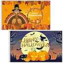 2 Pieces 3 x 5 Feet Halloween Flag Double Sided Pumpkin Witch and Thanksgiving Turkey Autumn Flag Happy Halloween Thanksgiving Banner for Home Outdoor Indoor Party Decoration(Assorted Style)