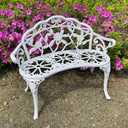 Mandolin Outdoor Benc Park Garden Chair,All Chair Anti Rust Cast Aluminum Patio Yard Bench,Carved Rose Loveseat Bench for Backyard .Porch.Balcony.Lawn (White)